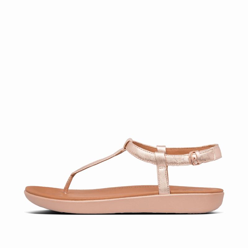 FitFlop Tia Leder T-Bar Rosa/Gold - FitFlop Backstrap Sandalen Damen Schweiz [JKGL-92417]